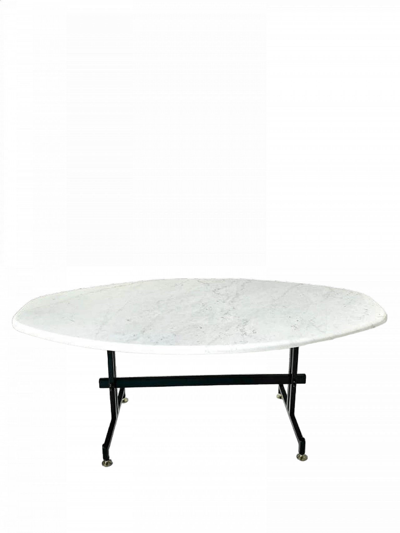 Elliptical coffee table in iron and Calacatta marble top, 1960s 11