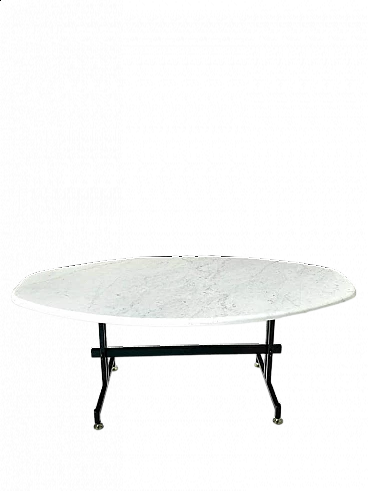 Elliptical coffee table in iron and Calacatta marble top, 1960s