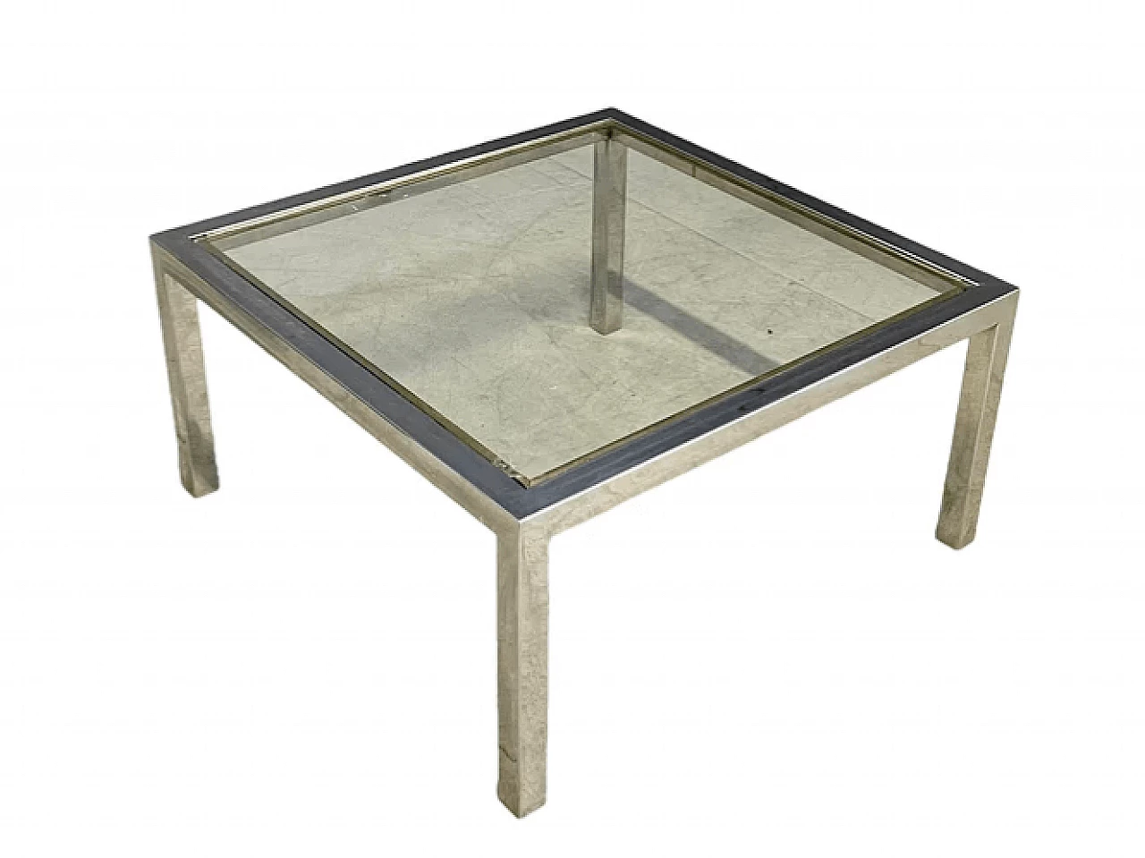 Brass, chromed metal and glass coffee table by Turri, 1970s 3