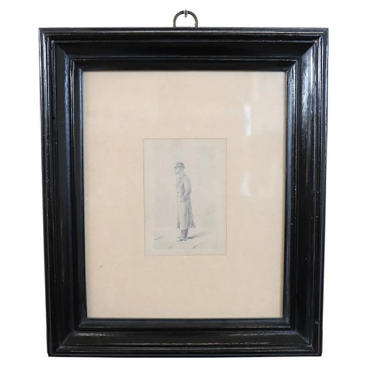 Gentiluomo con bombetta, disegno a matita su carta, inizio '900 1