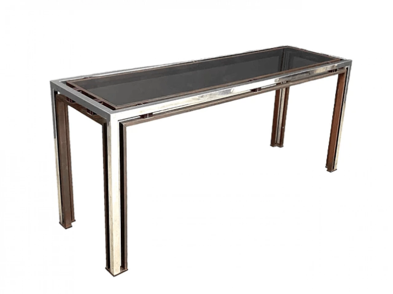 Chromed metal, brass and plexiglass console by Romeo Rega, 1970s 3
