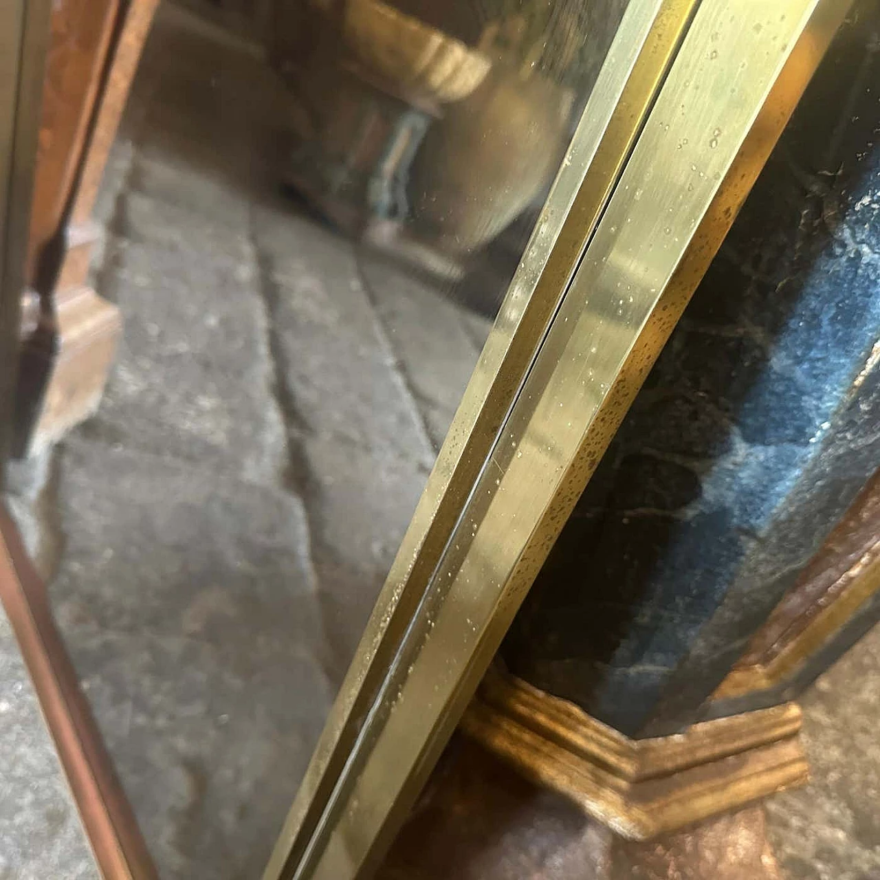 Specchio da parete rettangolare in ottone in stile Romeo Rega, anni '70 3