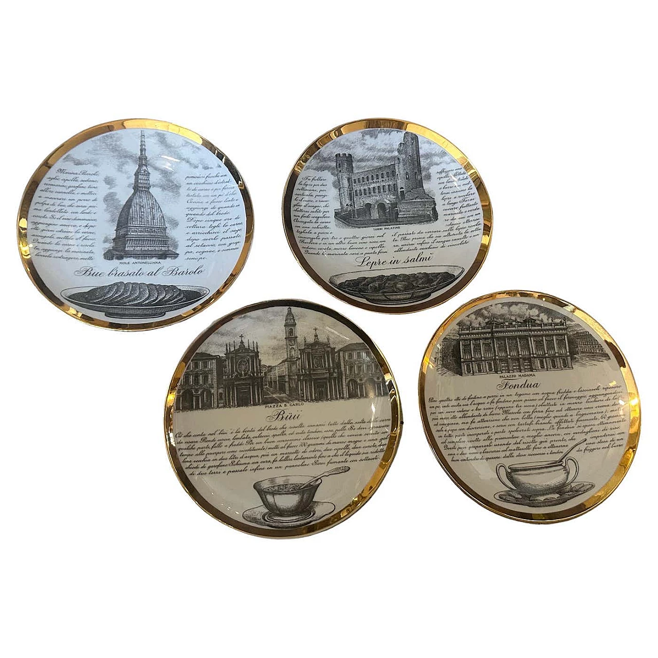 4 Porcelain wall plates by Piero Fornasetti for Fiat, 1970s 1