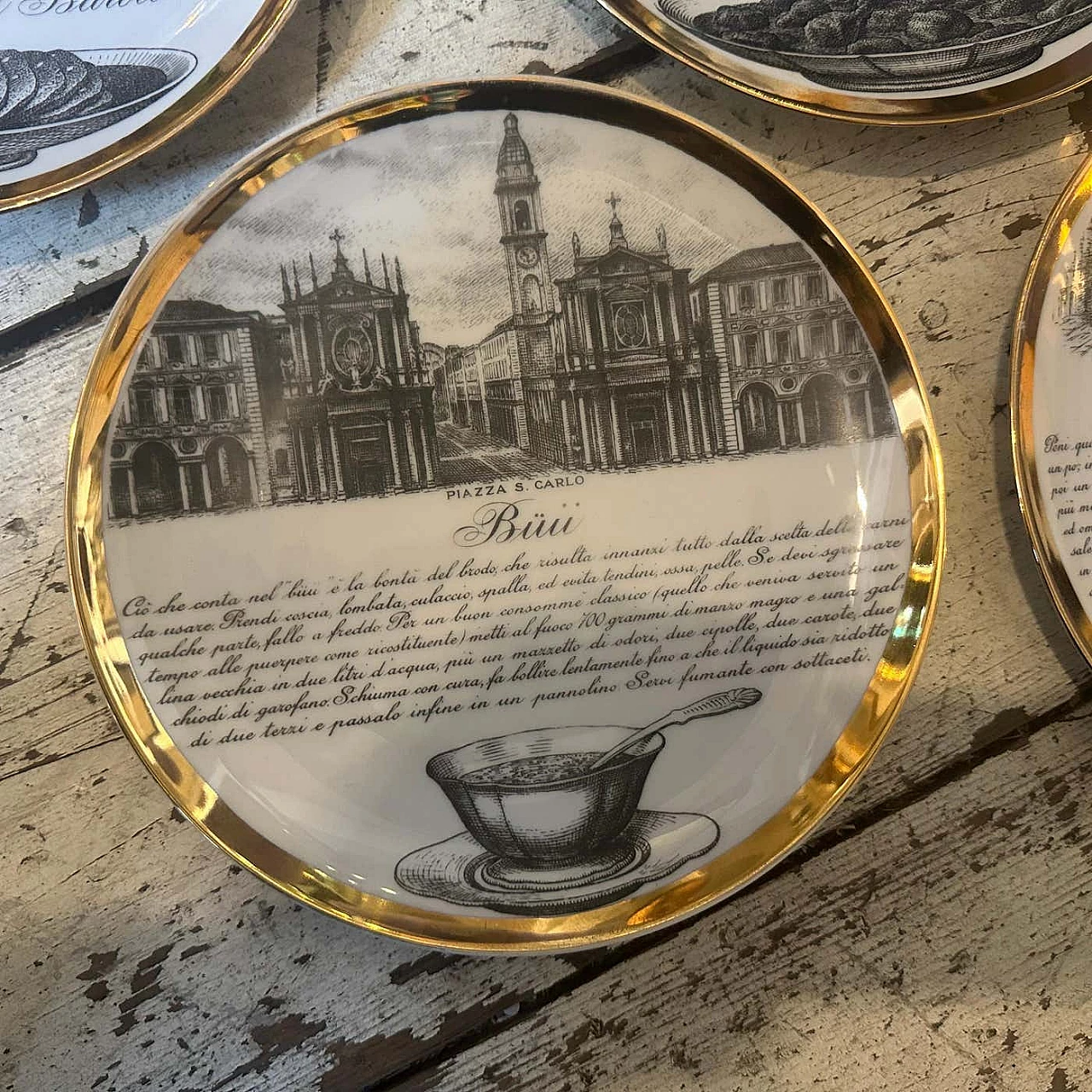 4 Porcelain wall plates by Piero Fornasetti for Fiat, 1970s 2