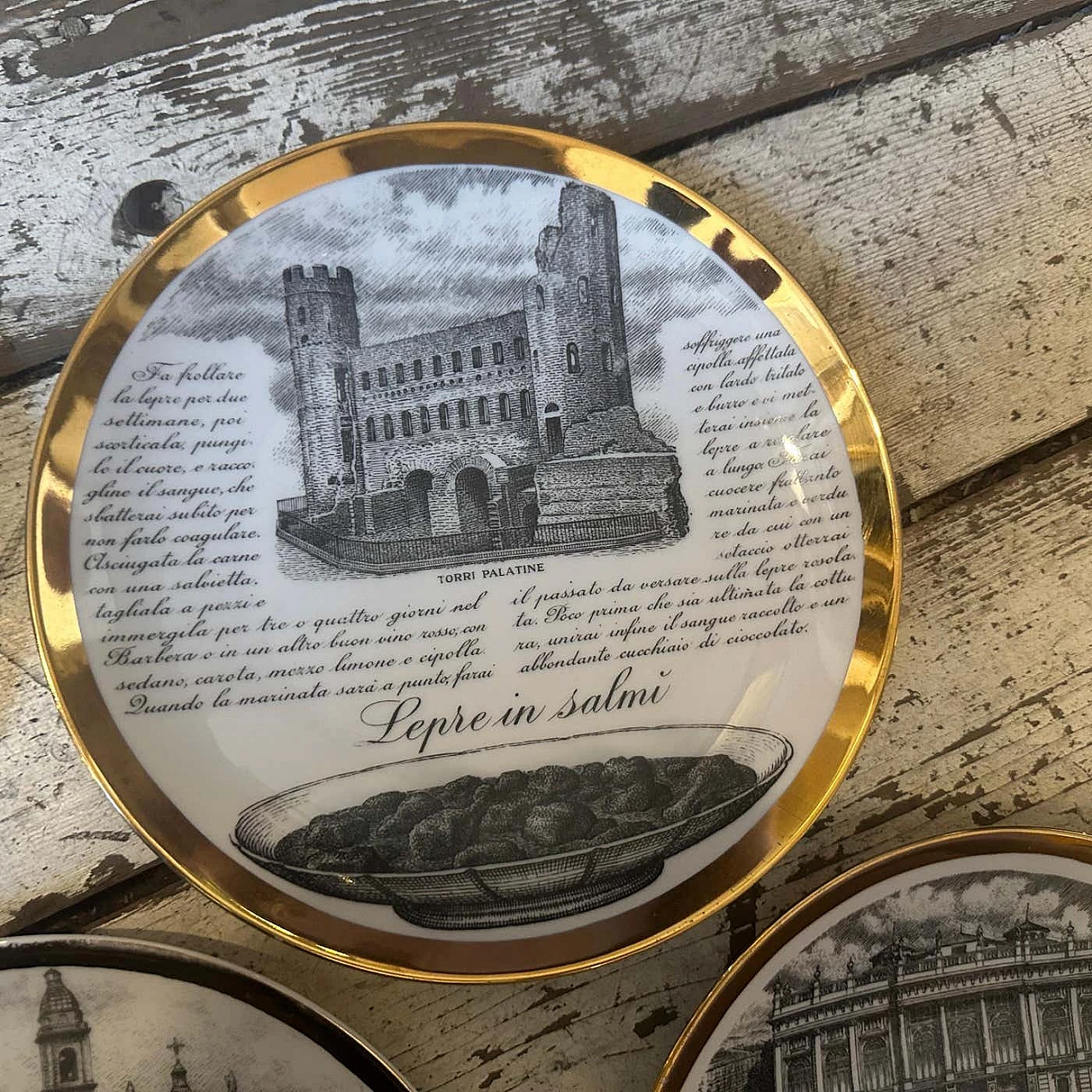 4 Porcelain wall plates by Piero Fornasetti for Fiat, 1970s 4