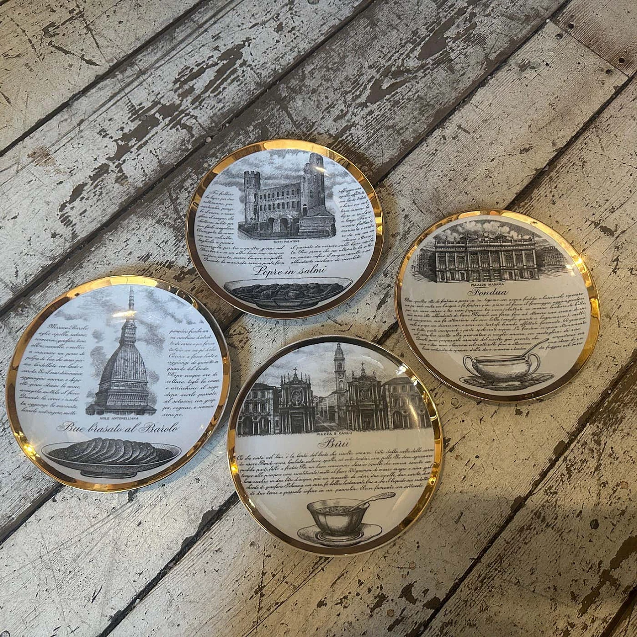 4 Porcelain wall plates by Piero Fornasetti for Fiat, 1970s 5