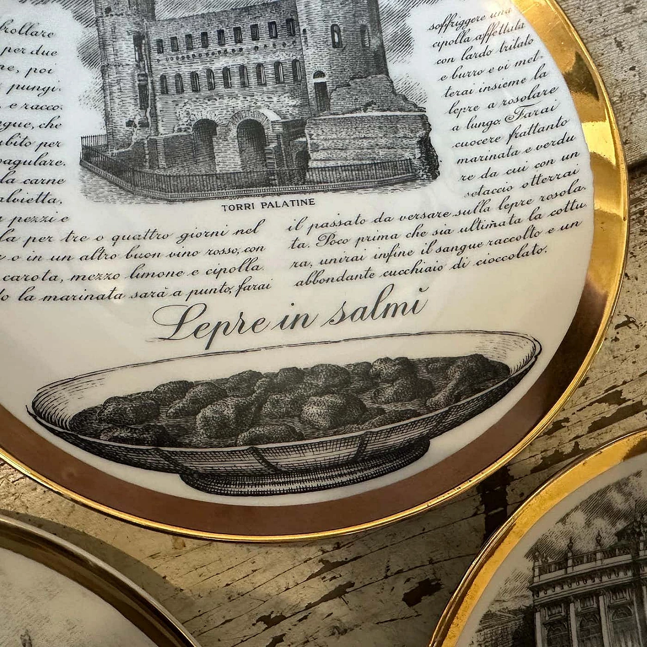 4 Porcelain wall plates by Piero Fornasetti for Fiat, 1970s 6