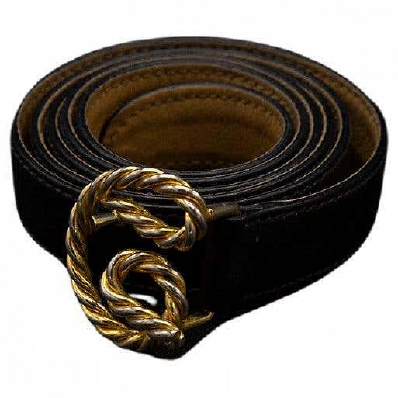 Cintura in pelle con fibbia in metallo dorato di Gucci, anni '80 1