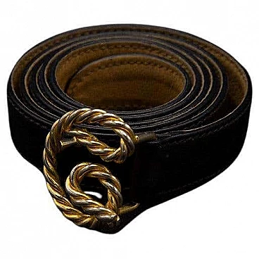 Cintura in pelle con fibbia in metallo dorato di Gucci, anni '80