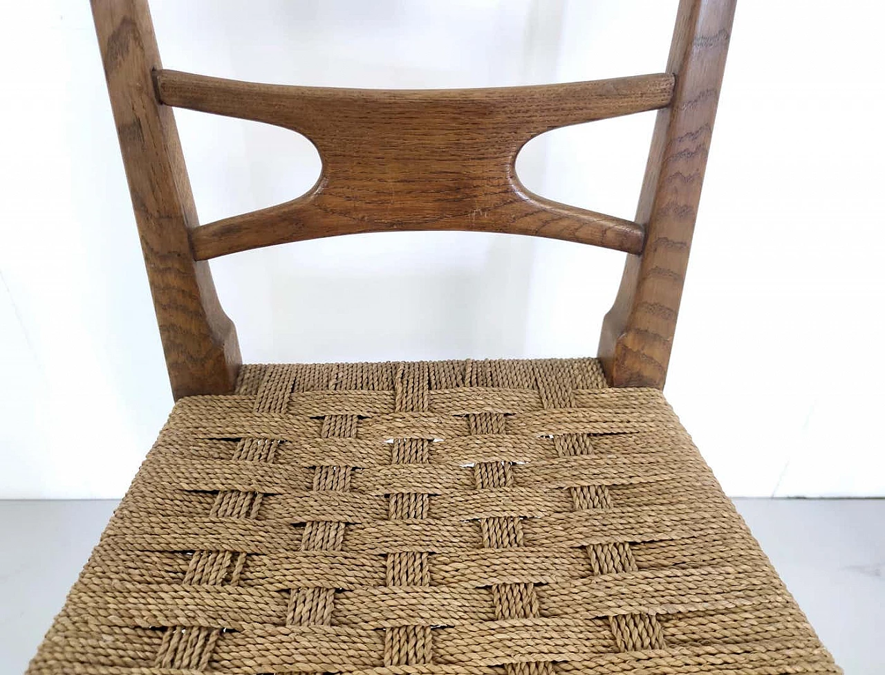 Pair of solid oak and rattan chairs, 1940s 1