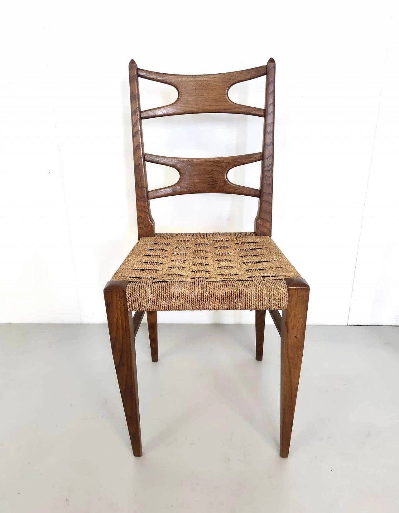 Pair of solid oak and rattan chairs, 1940s 2