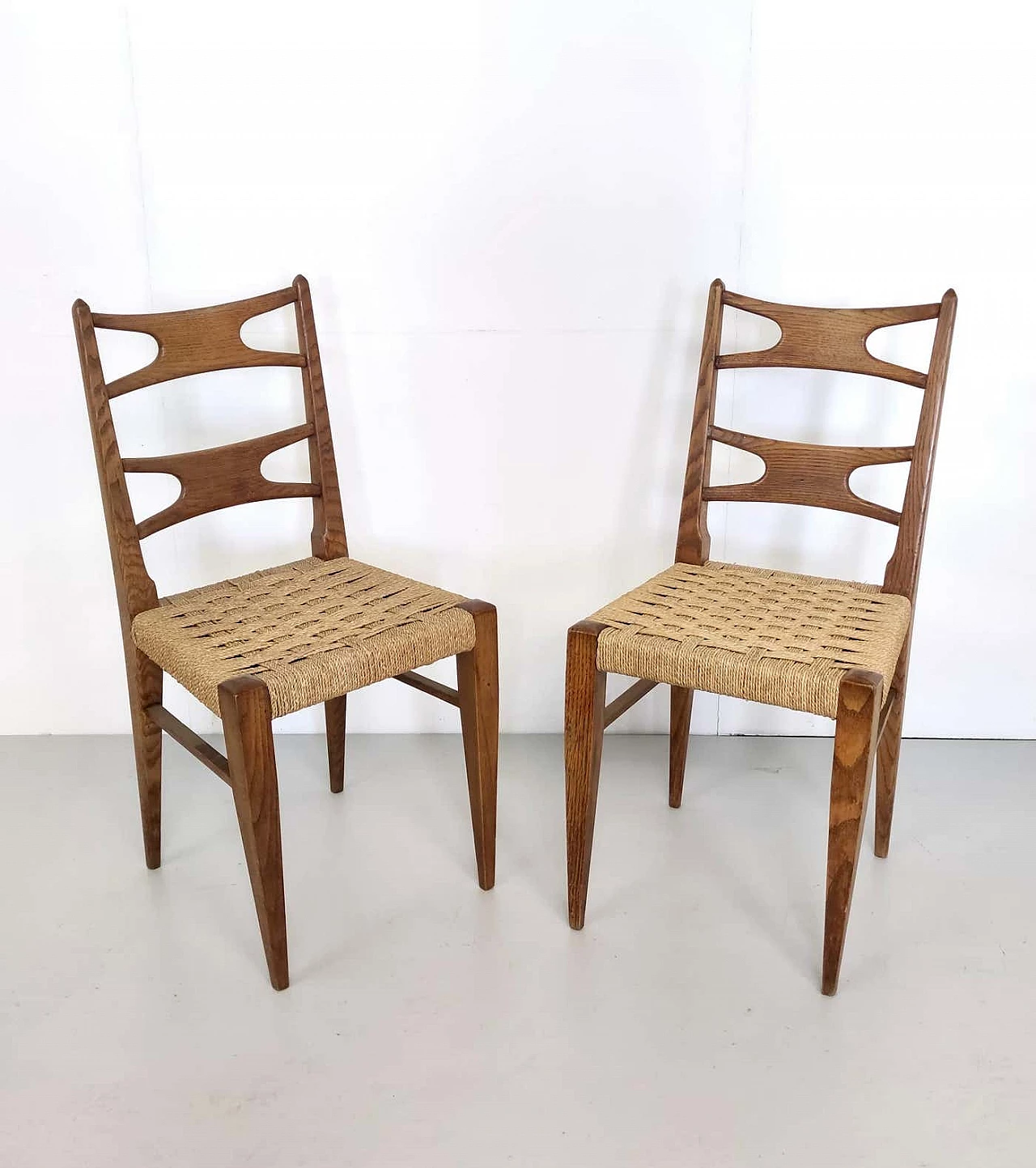 Pair of solid oak and rattan chairs, 1940s 5