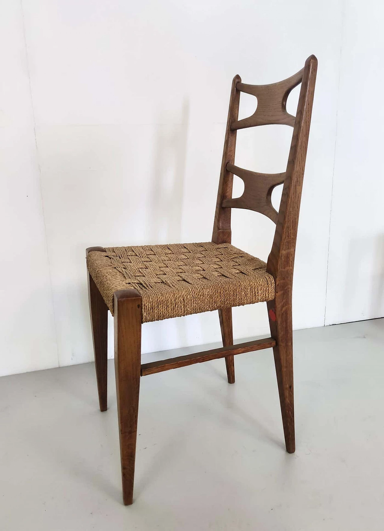 Pair of solid oak and rattan chairs, 1940s 7