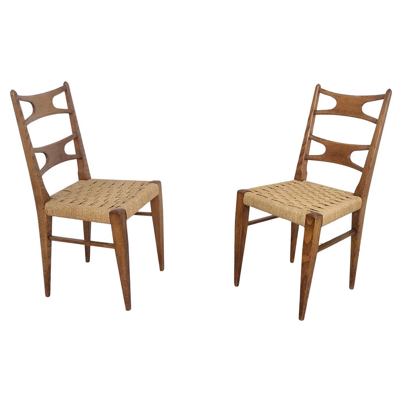 Pair of solid oak and rattan chairs, 1940s 9