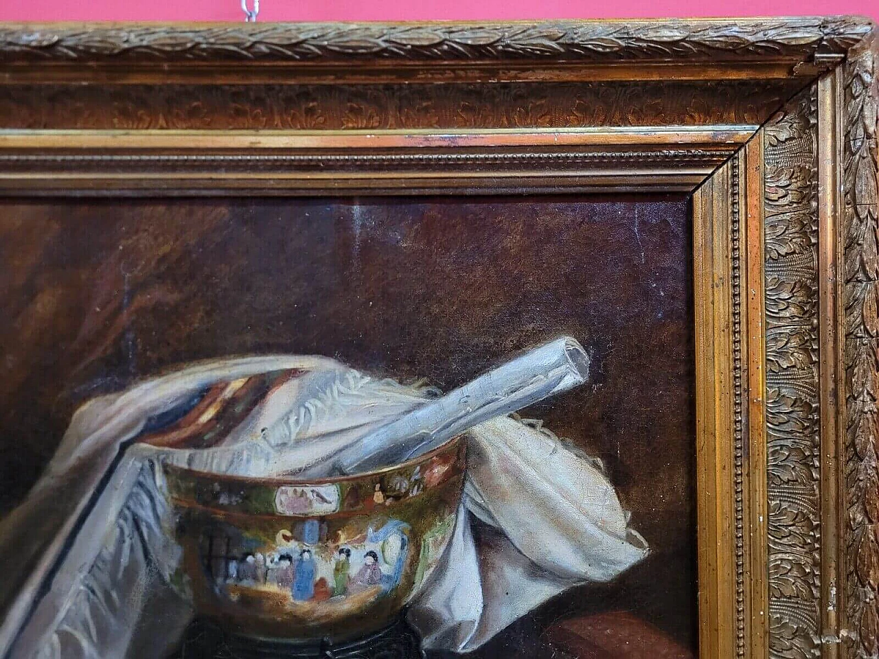 Natura morta con vaso cinese e libri, olio su tela, fine '800 4