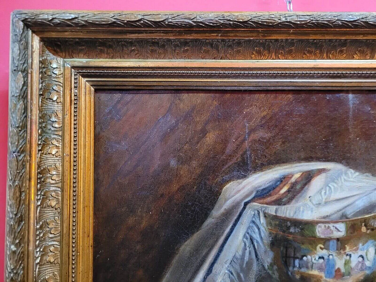 Natura morta con vaso cinese e libri, olio su tela, fine '800 5