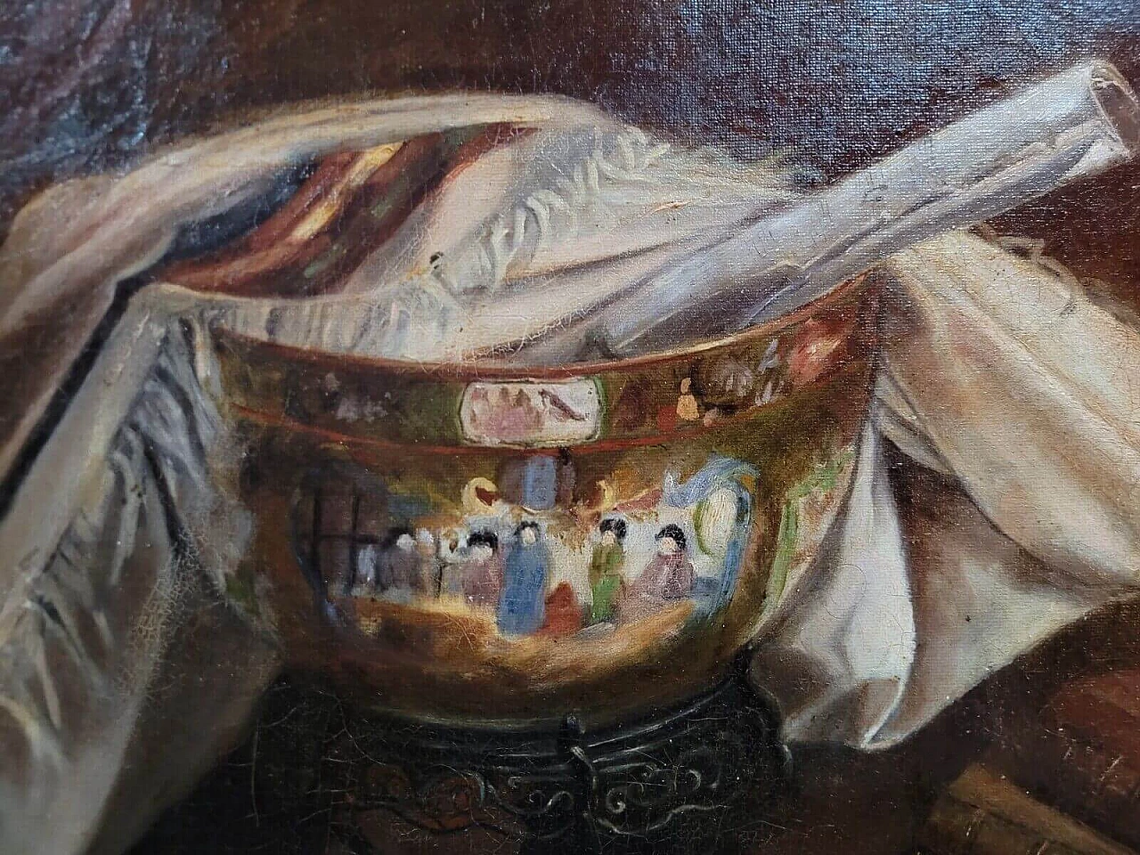 Natura morta con vaso cinese e libri, olio su tela, fine '800 6