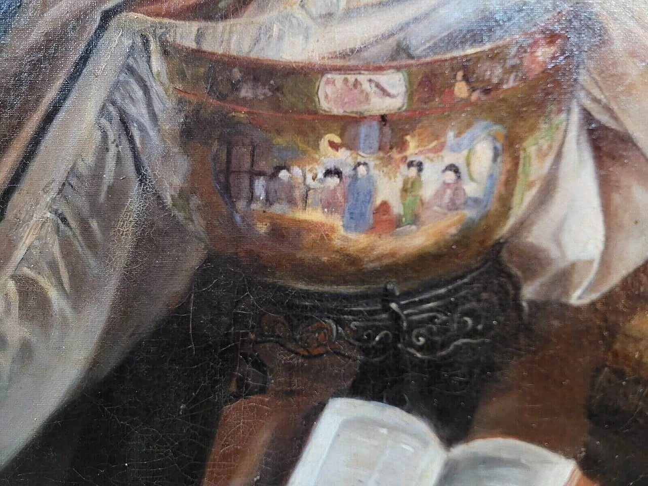 Natura morta con vaso cinese e libri, olio su tela, fine '800 7