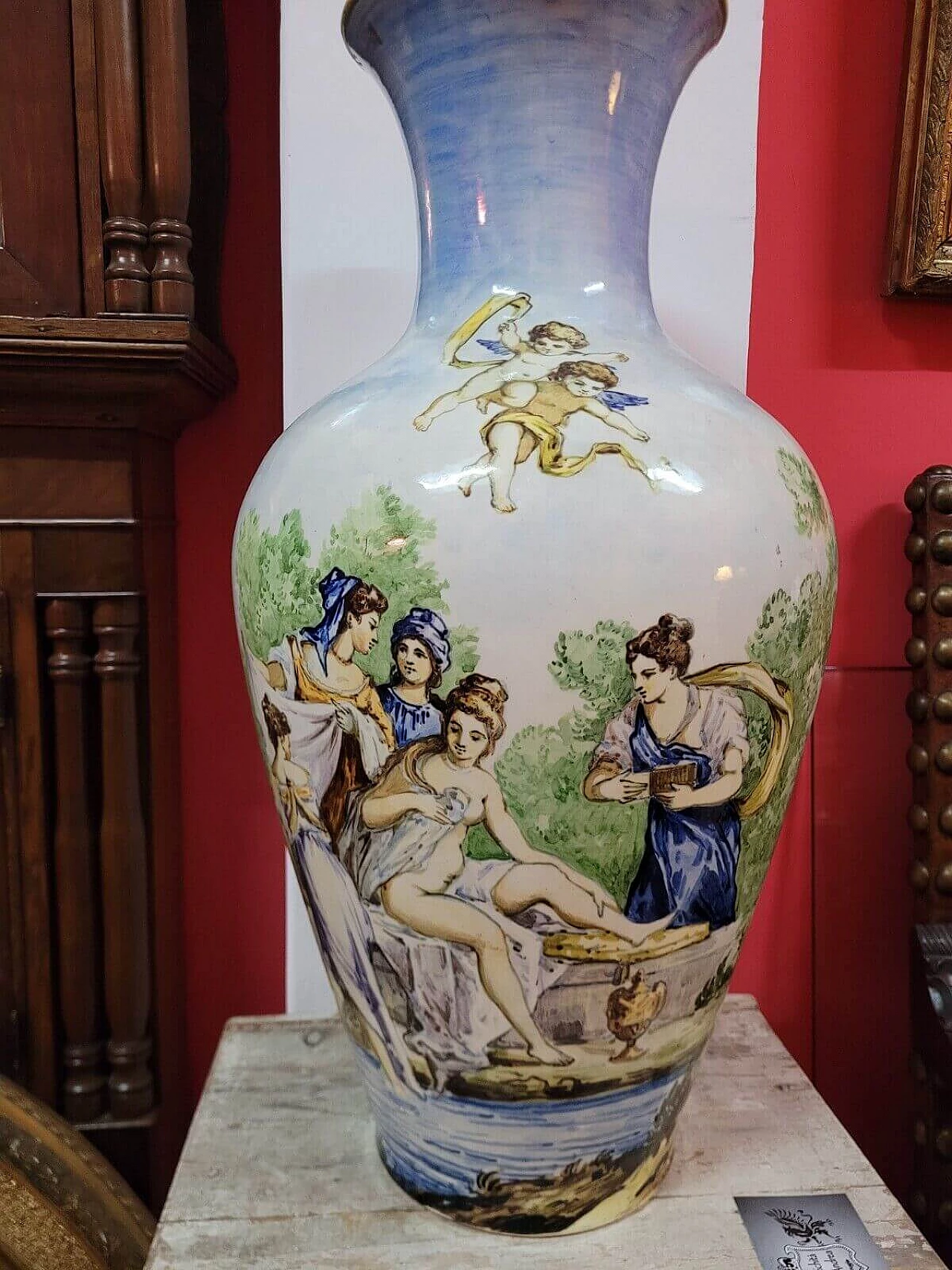 Majolica vase decorated with classical scene, late 19th century 7