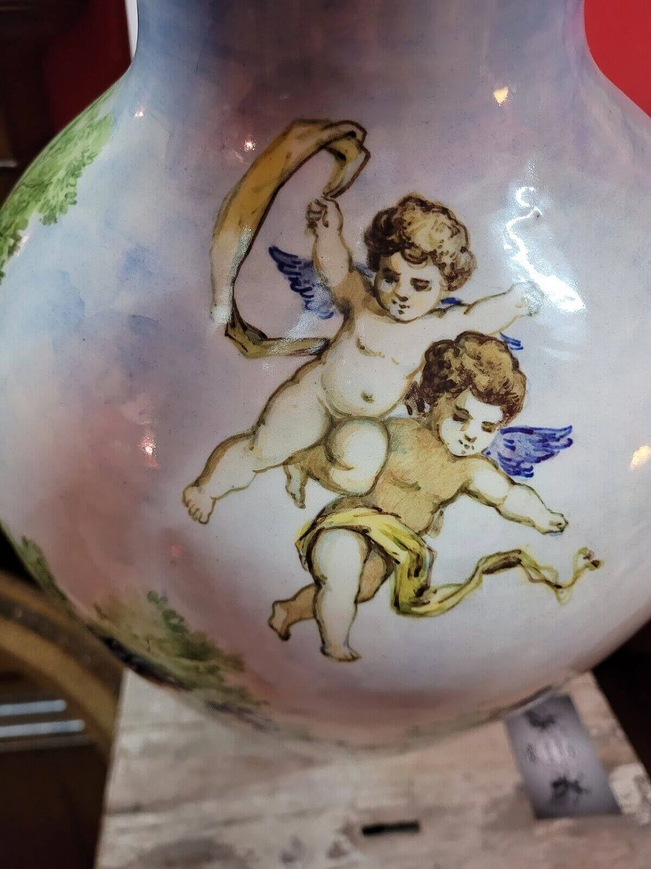 Vaso in maiolica decorato con scena classica, fine '800 9