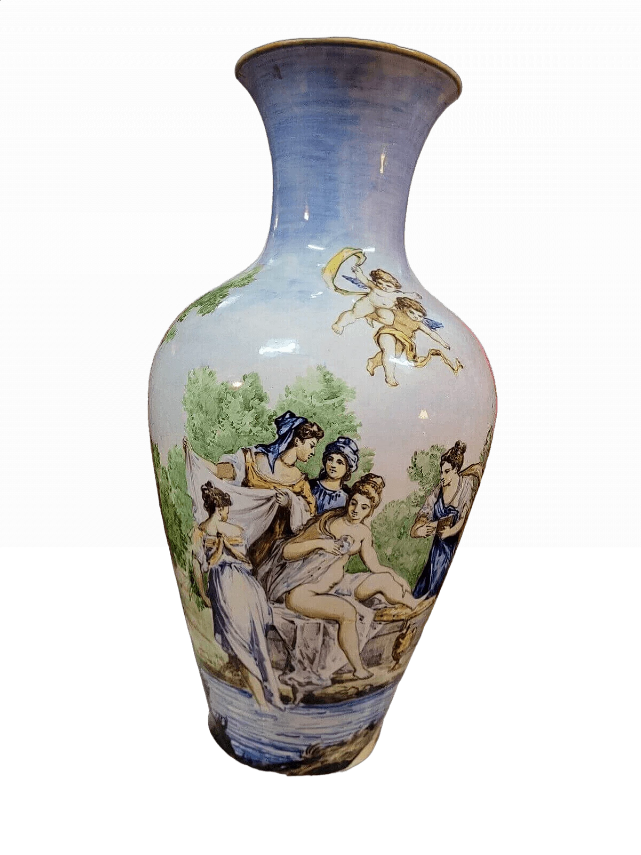 Vaso in maiolica decorato con scena classica, fine '800 12