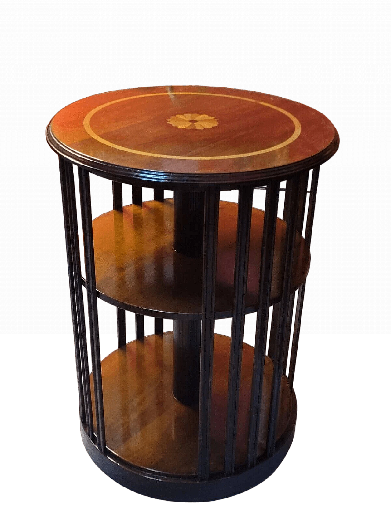 Libreria girevole in mogano con intarsi, inizio '900 8