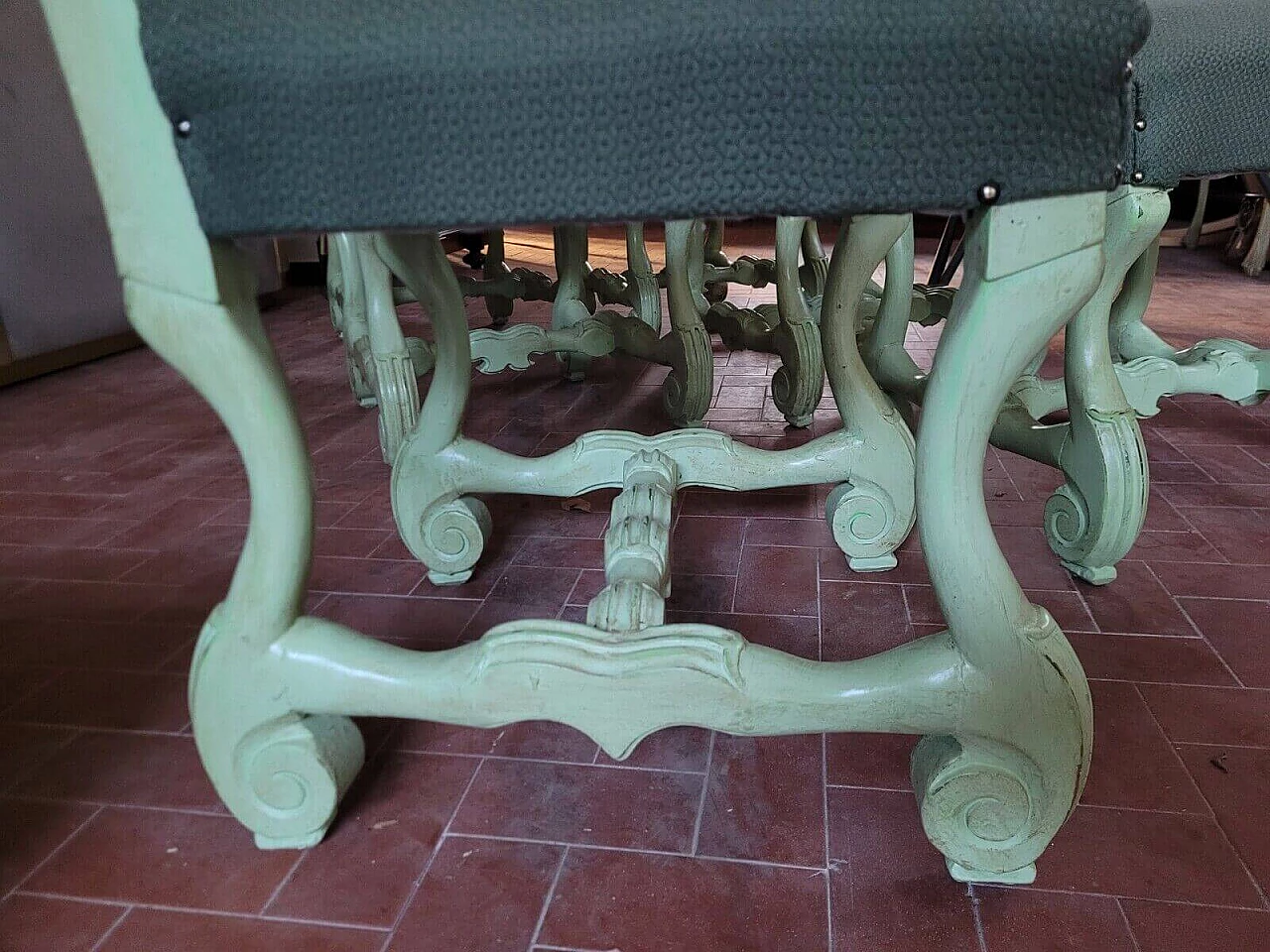 6 Sedie laccate verdi in stile settecentesco, inizio '900 6