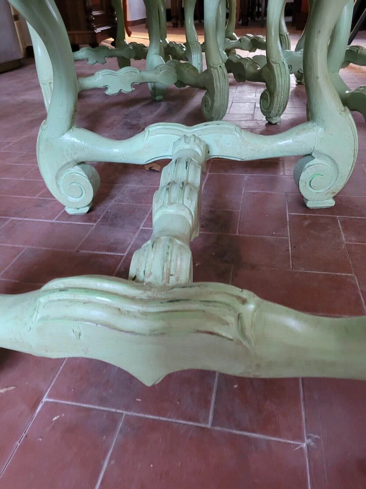 6 Sedie laccate verdi in stile settecentesco, inizio '900 8