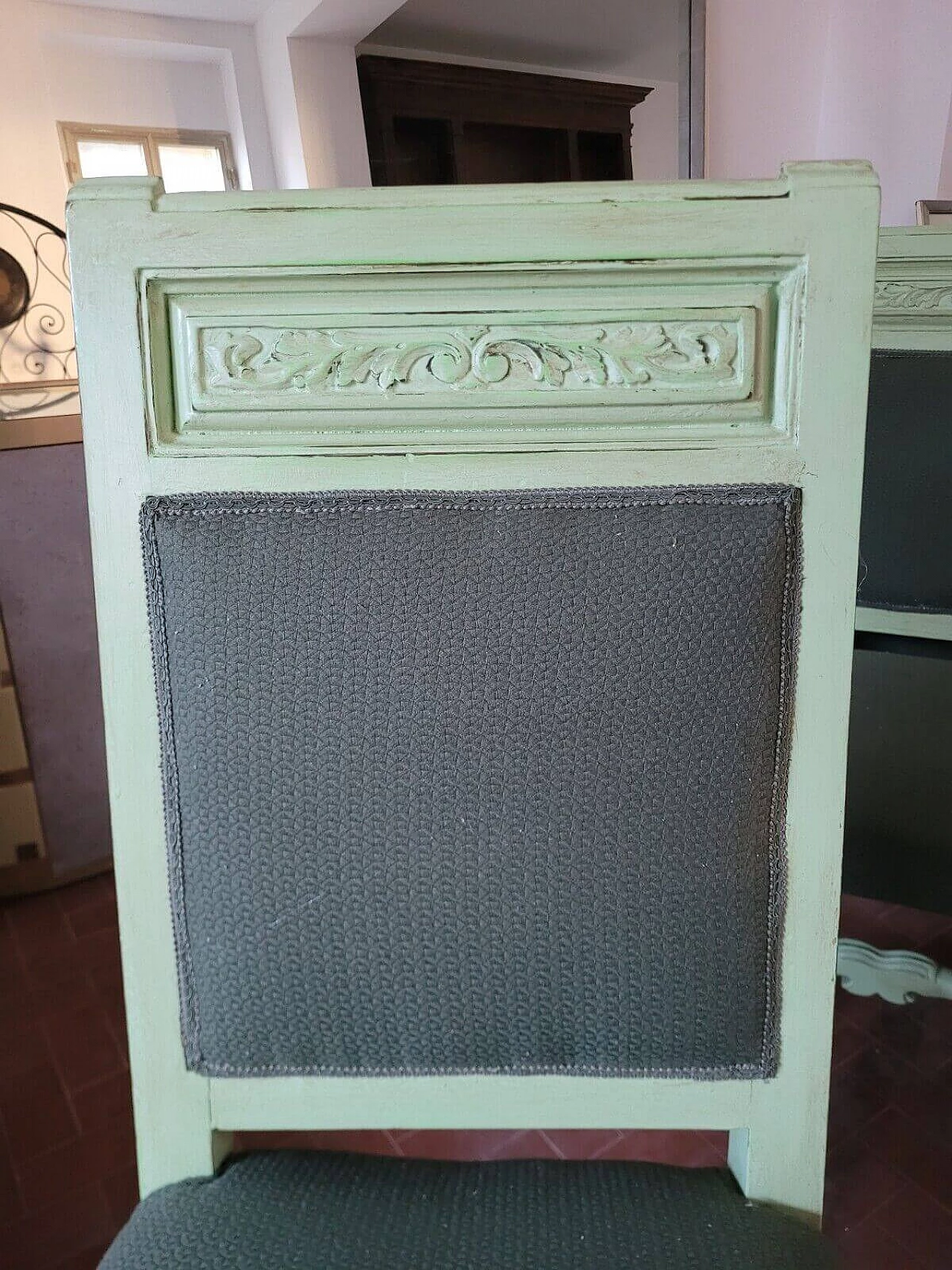 6 Sedie laccate verdi in stile settecentesco, inizio '900 9