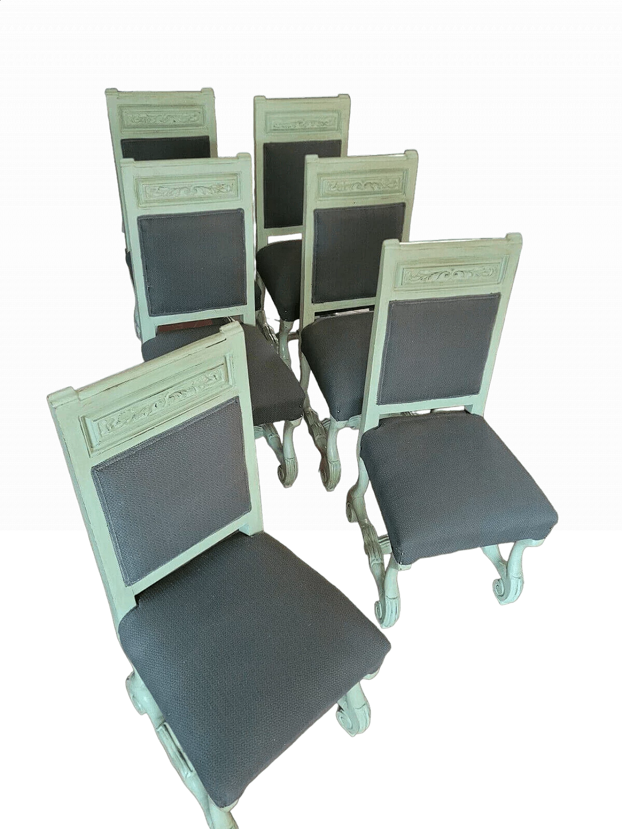 6 Sedie laccate verdi in stile settecentesco, inizio '900 17