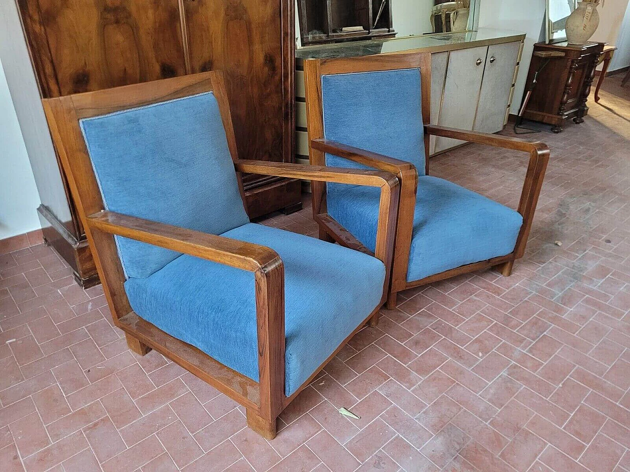 Pair of Art Deco walnut armchairs, 1930s 2