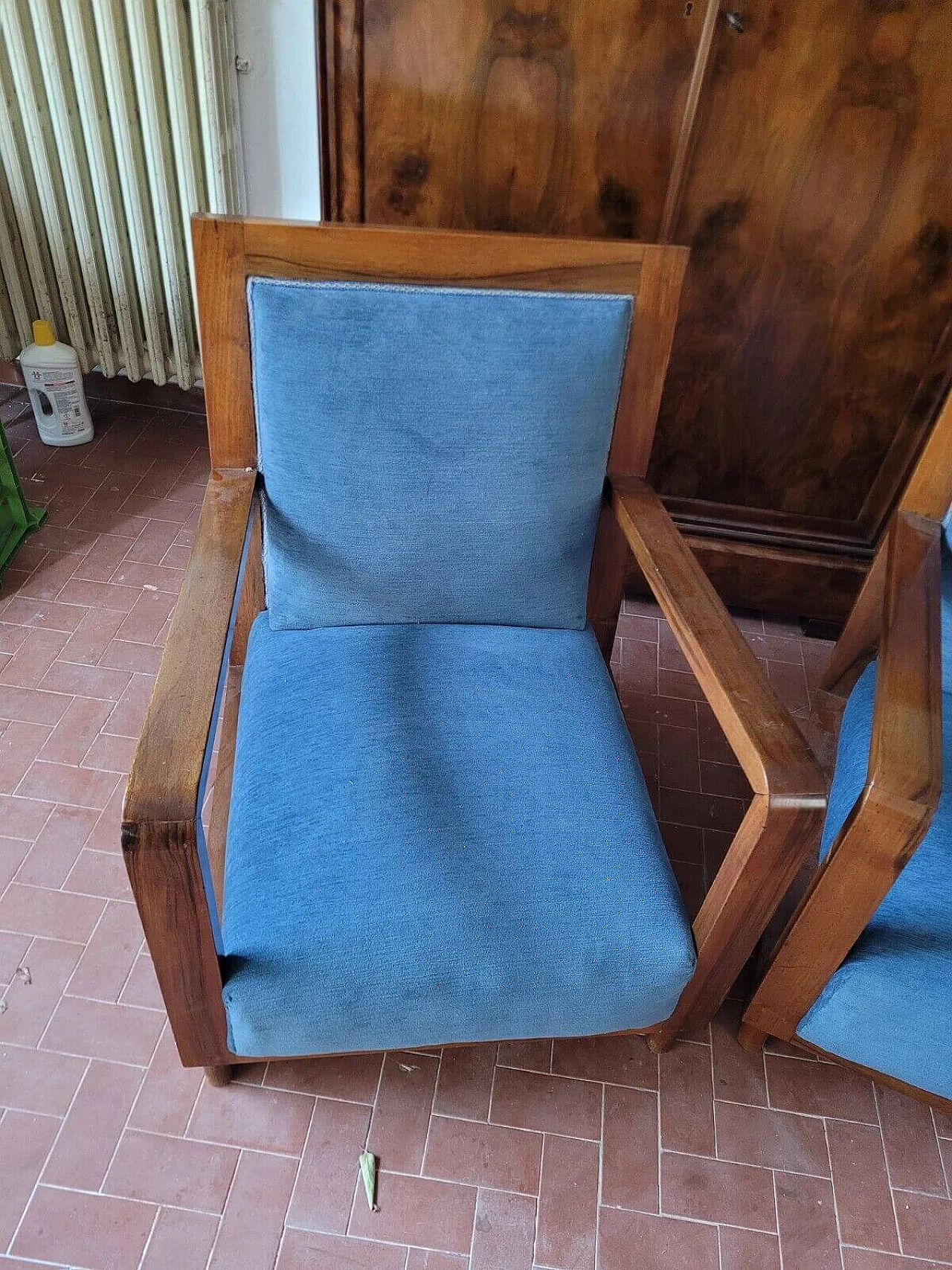 Pair of Art Deco walnut armchairs, 1930s 3