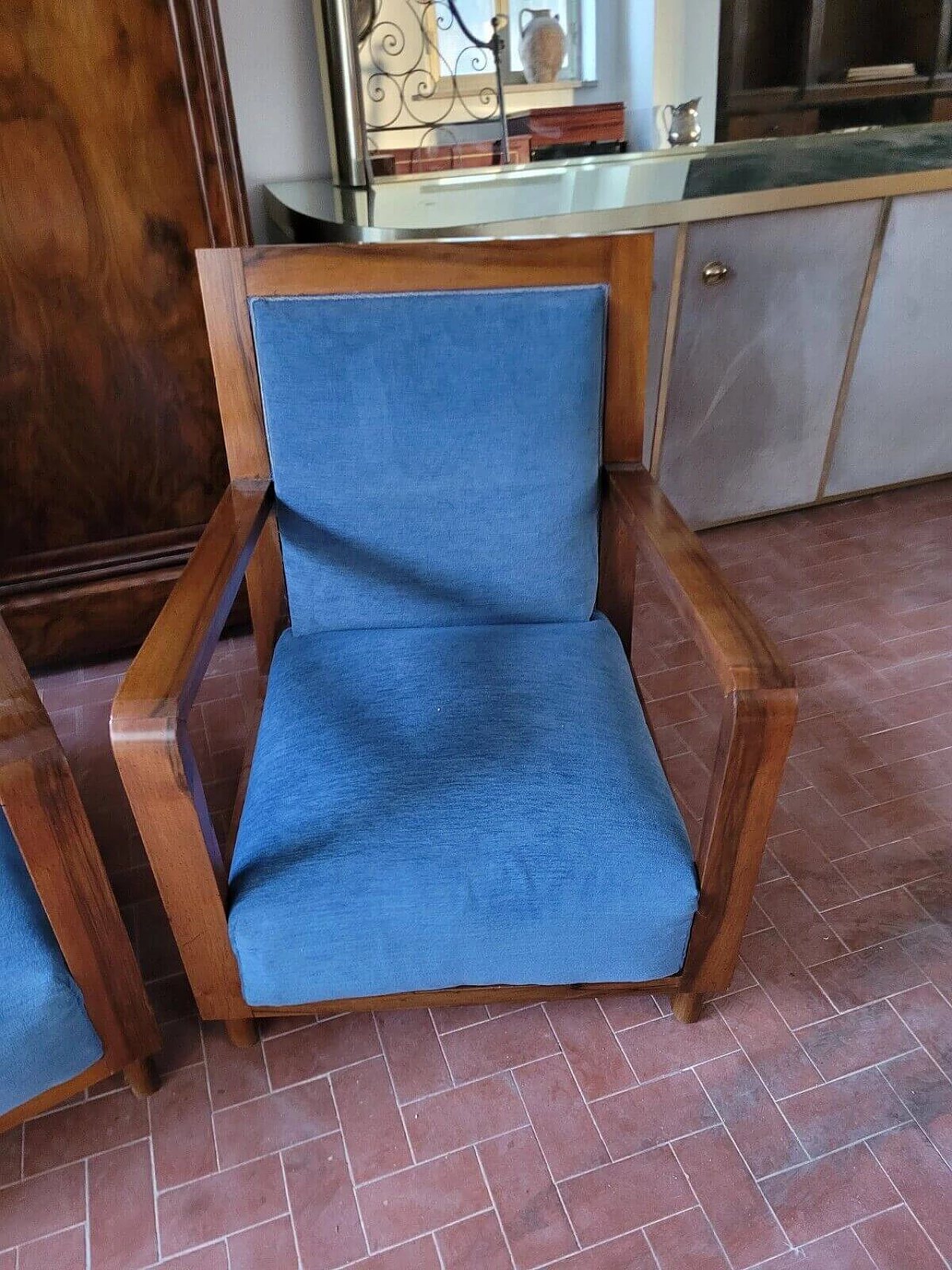 Pair of Art Deco walnut armchairs, 1930s 4