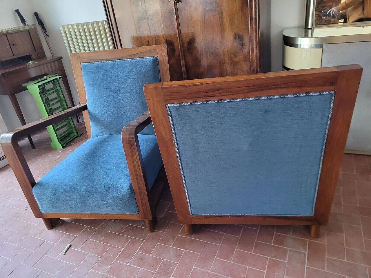 Pair of Art Deco walnut armchairs, 1930s 6