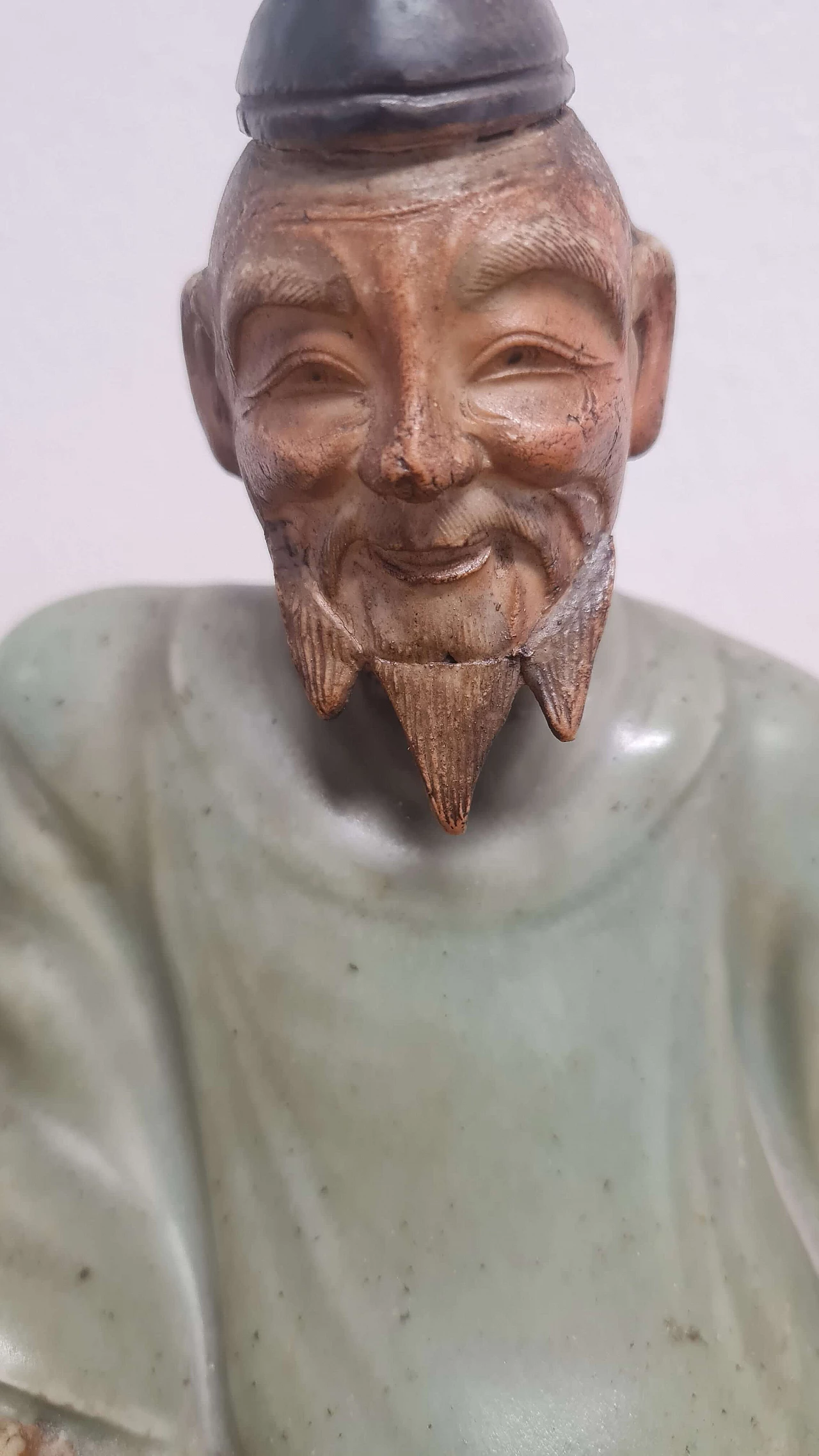 Kakinomoto no Hitomaro, Sanda Ware Celadon porcelain sculpture, early 19th century 3