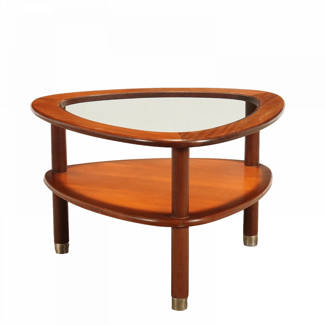 Tavolino in legno impiallacciato teak con terminali in metallo cromato, anni '60 7