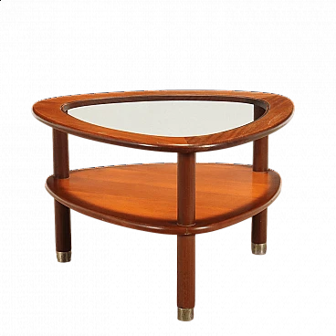 Tavolino in legno impiallacciato teak con terminali in metallo cromato, anni '60