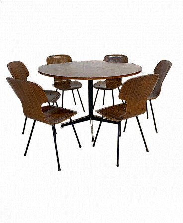 6 Chairs and table in plywood and iron by Carlo Ratti for Lissoni, 1950s