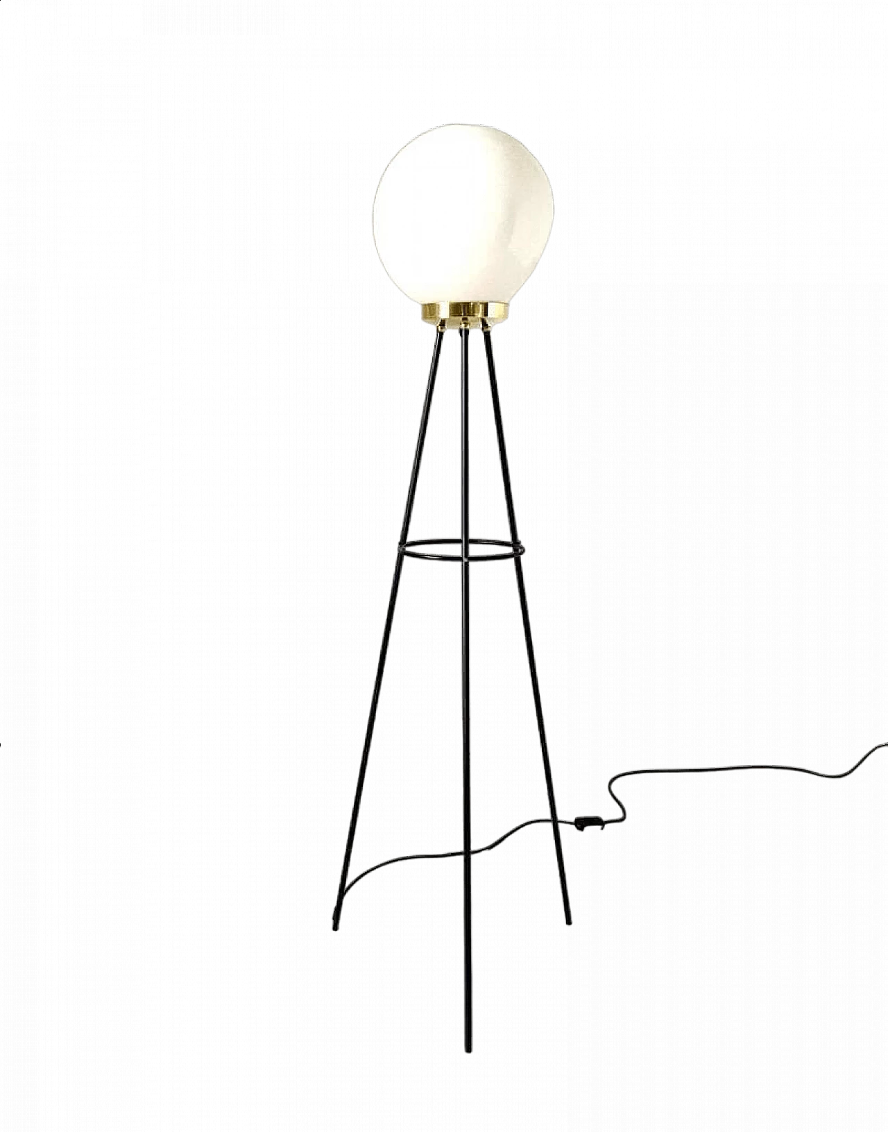 Tripod floor lamp in iron, brass and opaline glass by Stilnovo, 1950s 9