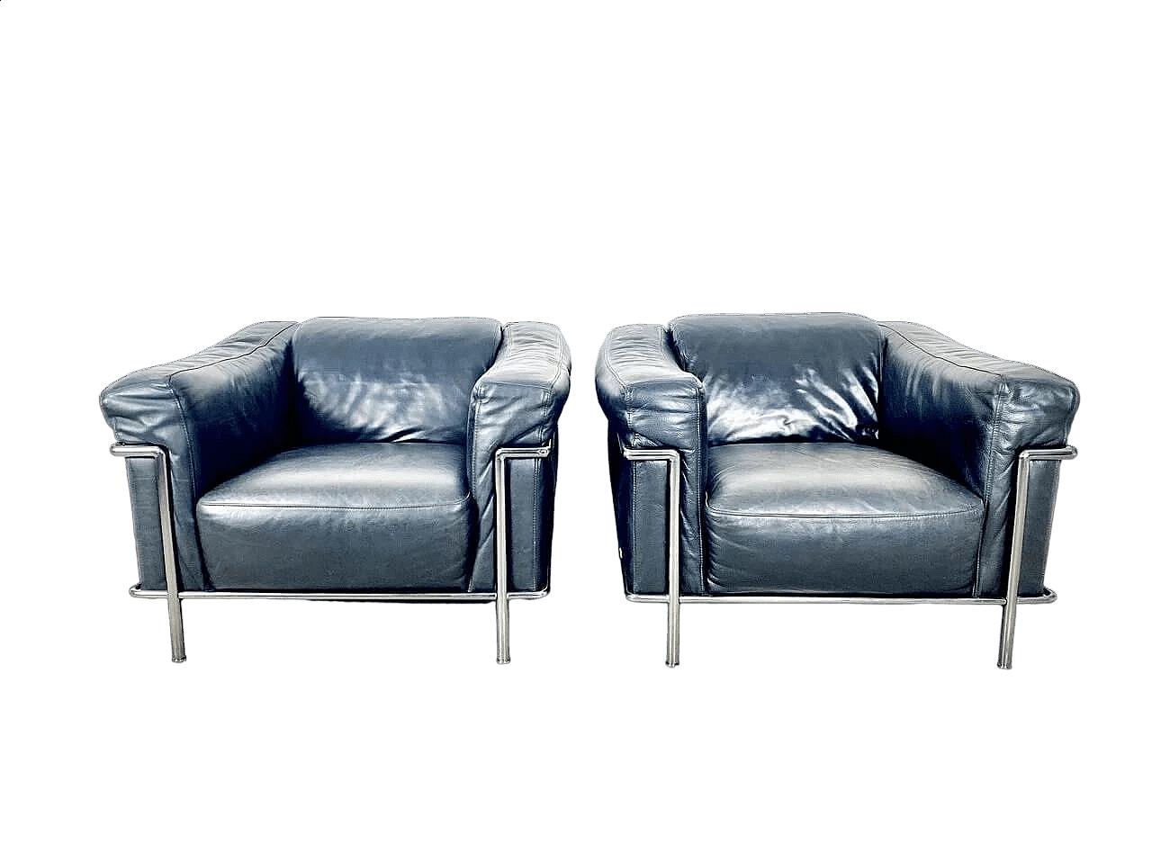 Pair of Club L3 leather armchairs by Le Corbusier, Pierre Jeanneret and Charlotte Perriand for Natuzzi, 1980s 20