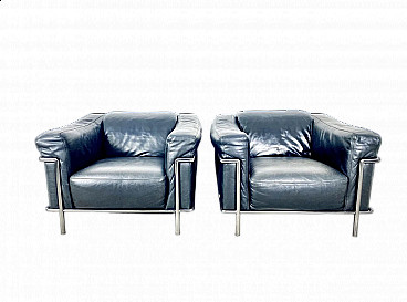 Pair of Club L3 leather armchairs by Le Corbusier, Pierre Jeanneret and Charlotte Perriand for Natuzzi, 1980s