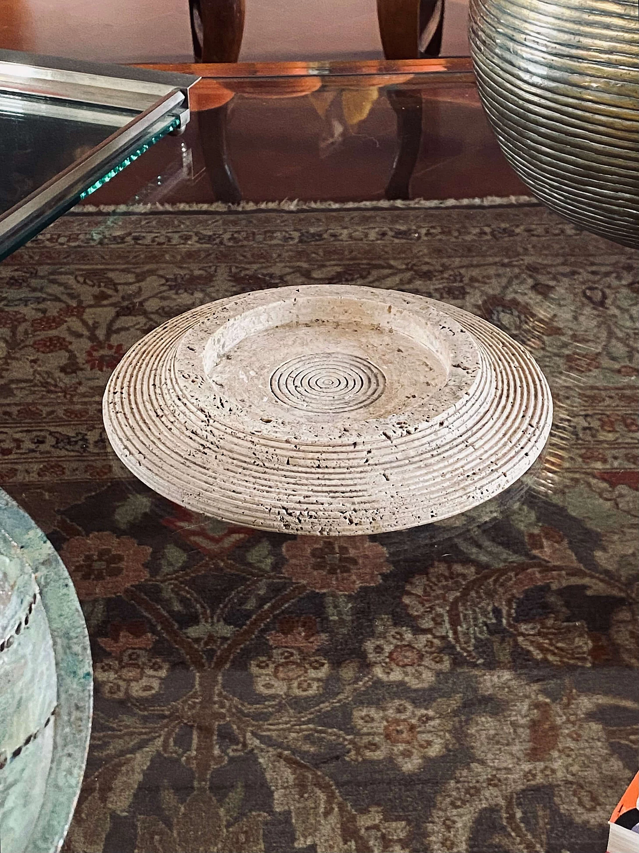 Grooved travertine ashtray by Cerri Nestore, 1970s 7