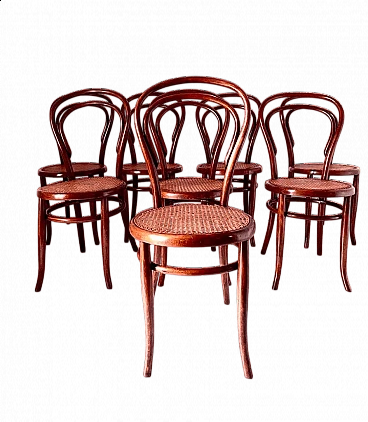8 Bent beech and Vienna straw bistro chairs by Jacob & Josef Kohn, early 20th century
