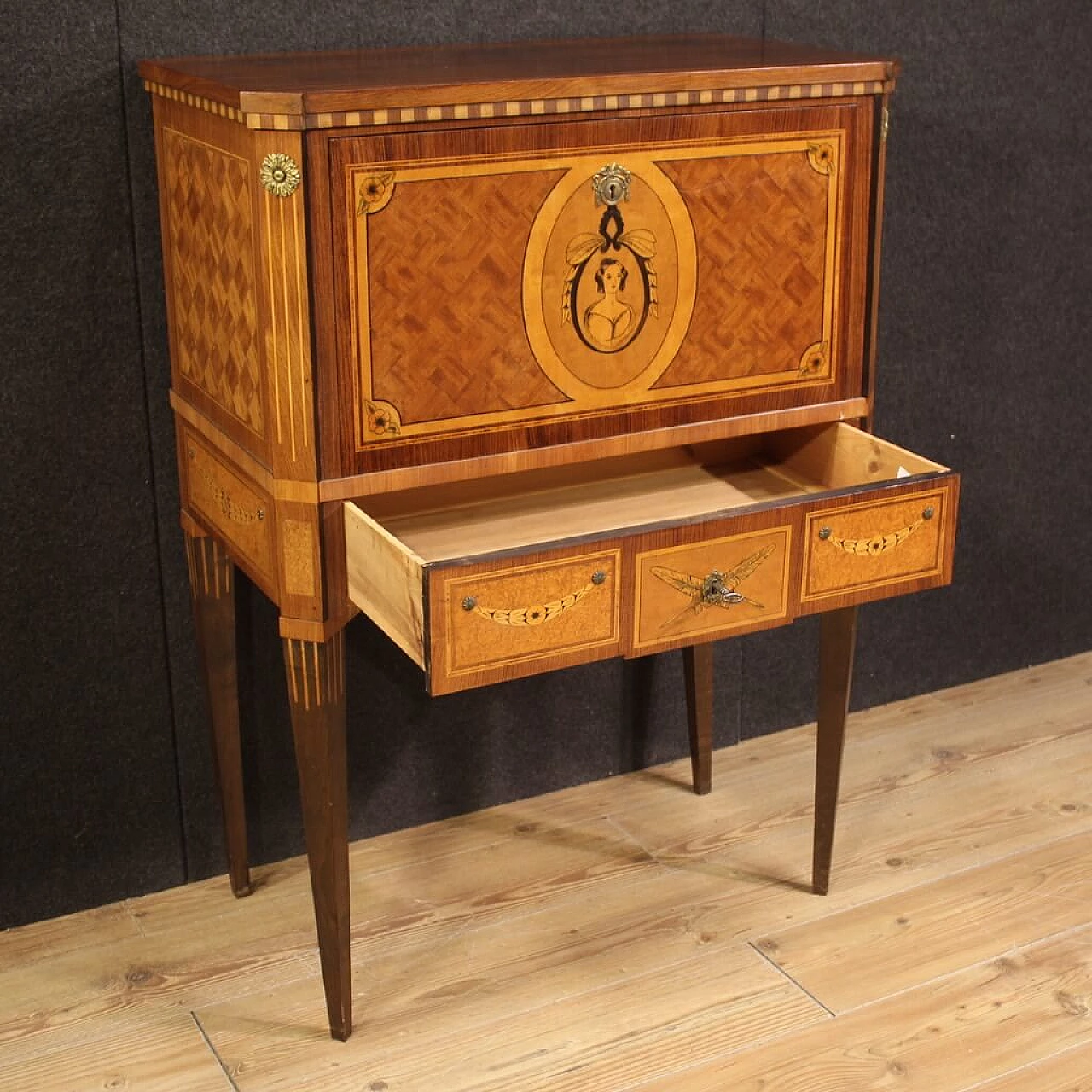 Inlaid secrétaire in Louis XVI style, 1960s 12