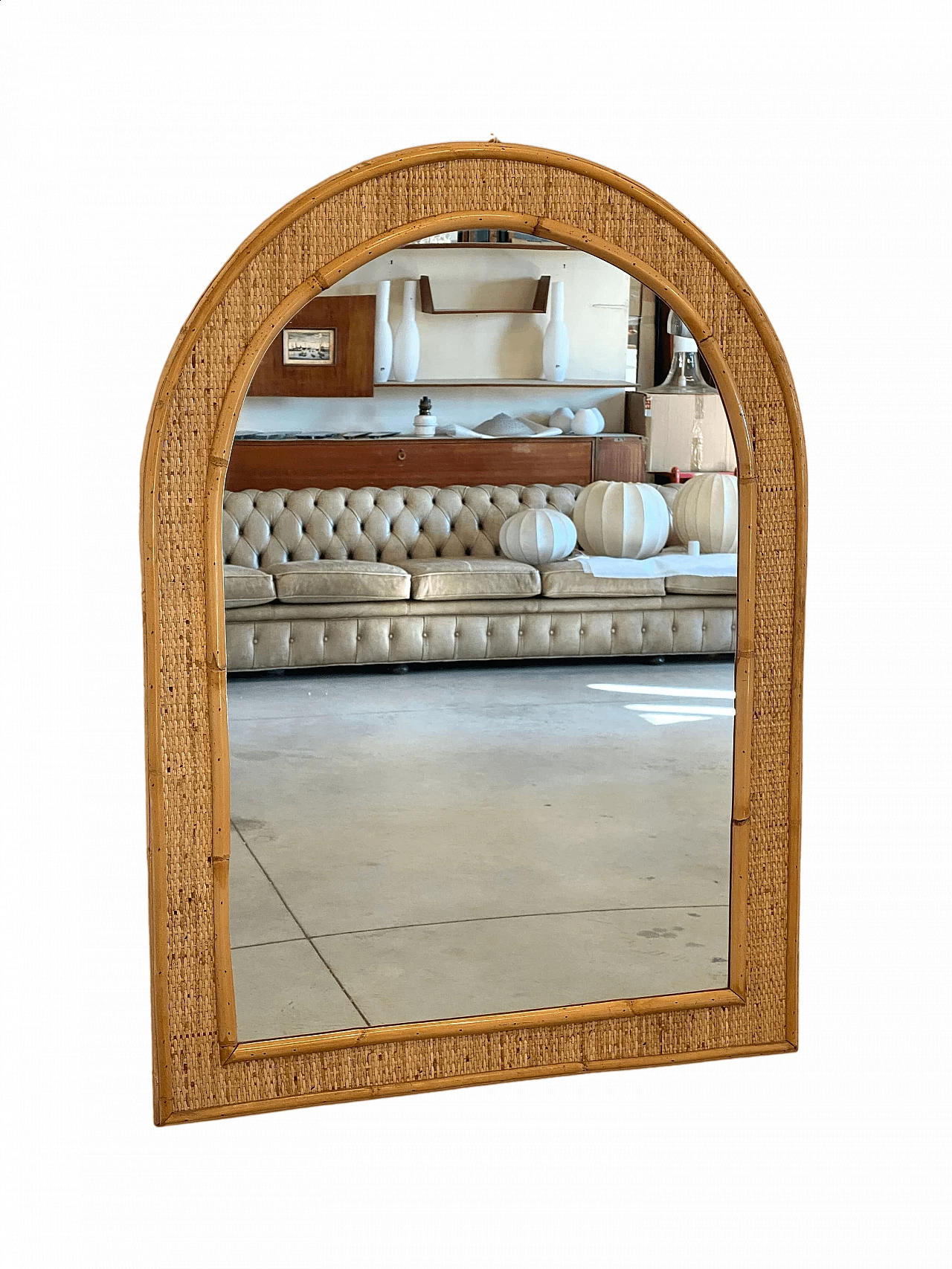Wicker and bamboo mirror by Dal Vera, 1970s 5