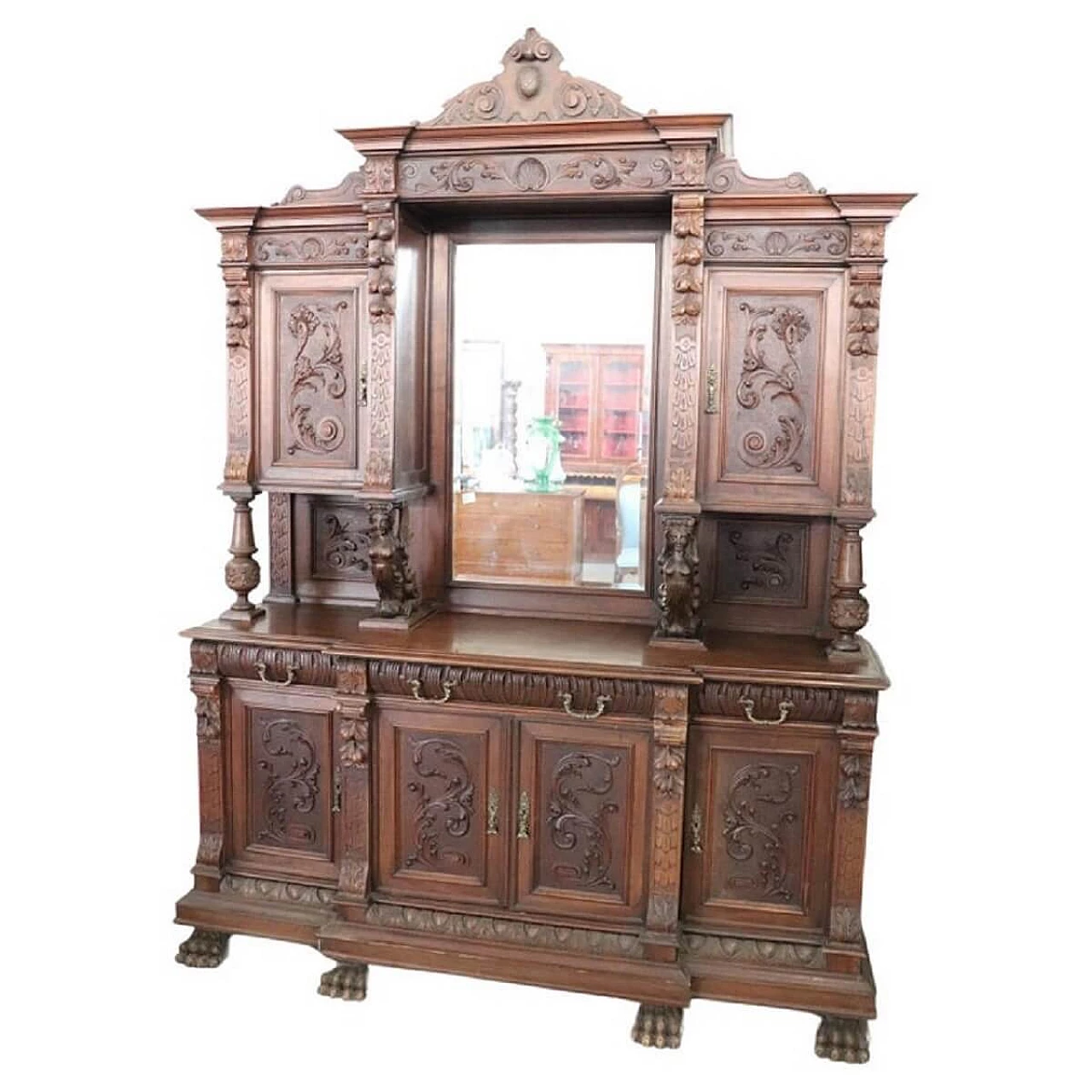 Renaissance-style carved walnut sideboard, 19th century 1