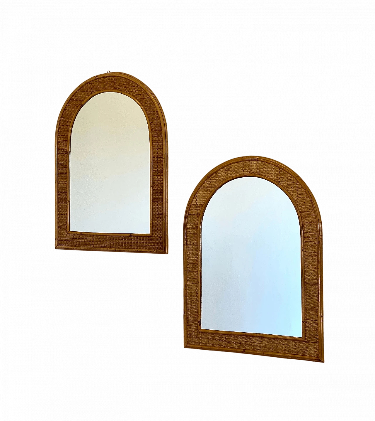 Pair of wicker and bamboo mirrors by Dal Vera, 1970s 9