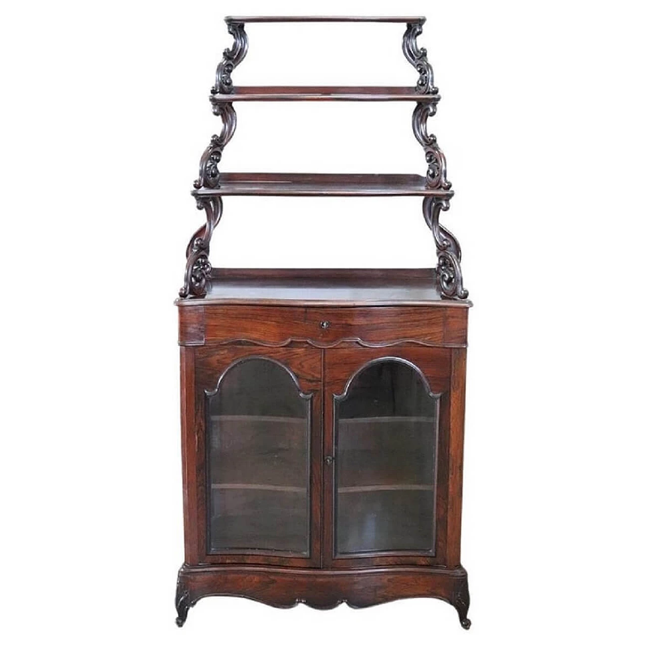Charles X mahogany glass cabinet with étagère, 19th century 1