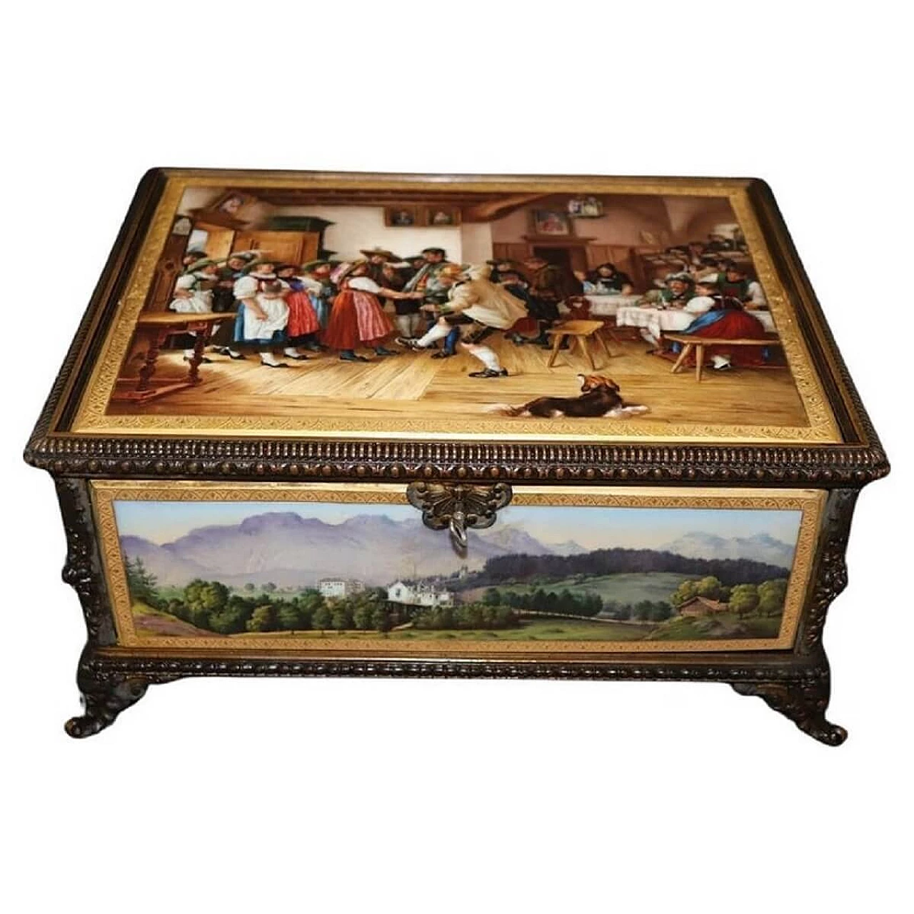 Bronze and hand-painted porcelain jewelry box by KPM, 19th century 1