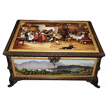 Bronze and hand-painted porcelain jewelry box by KPM, 19th century